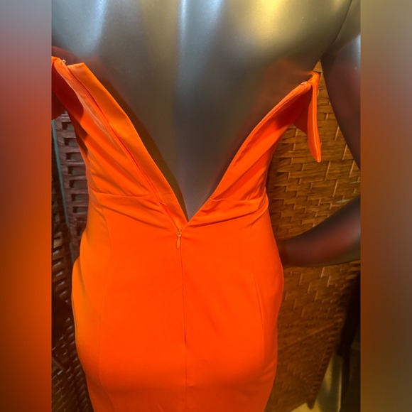 Meshki XS Formal Dress Gown Prom Wedding Orange Slit Long Strapless *zipperworks - Picture 5 of 8